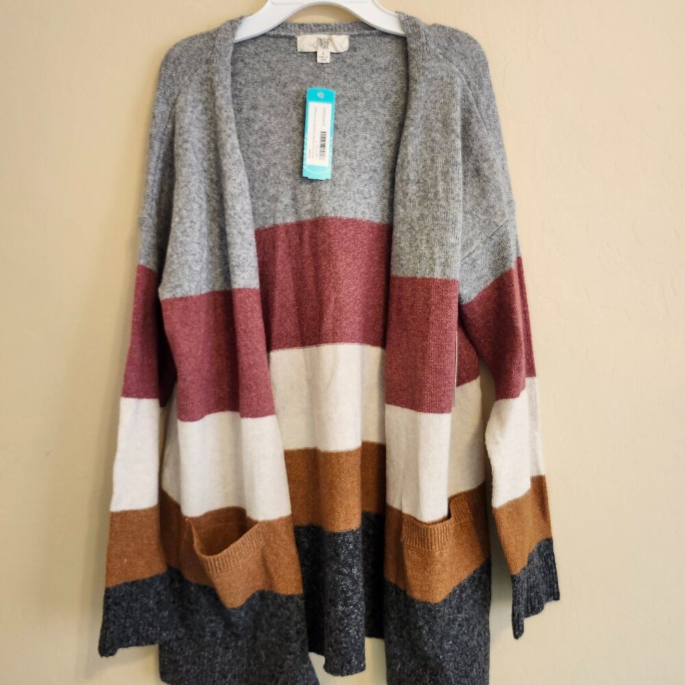 Pinque Barras Two Pocket Color Block Cardigan Light Gray/Multi Small